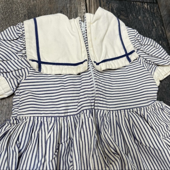 Vintage 60s 70s Pierre Cardin Paris Blue White Striped dress Girls 18 Months - Picture 3 of 4